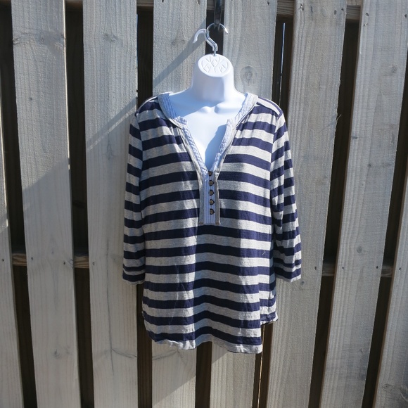 Anthropologie Little Yellow Button striped top XL - Picture 1 of 2